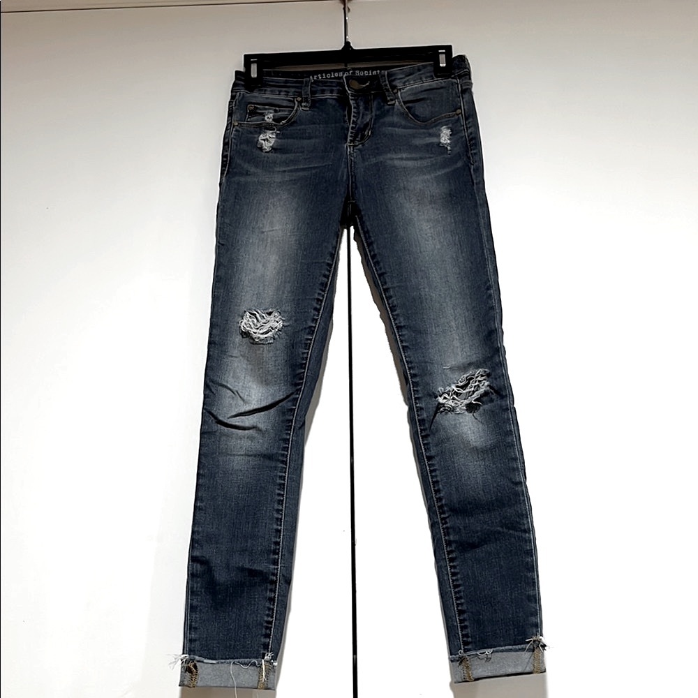 ARTICLES OF SOCIETY - Blue Skinny Jeans with Distressed Details and Stretch